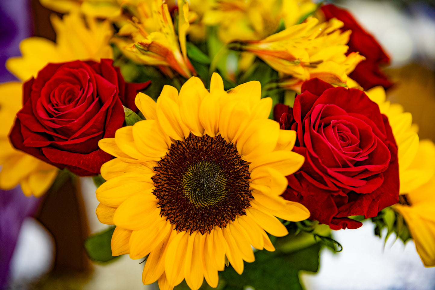 Roses and sunflowers